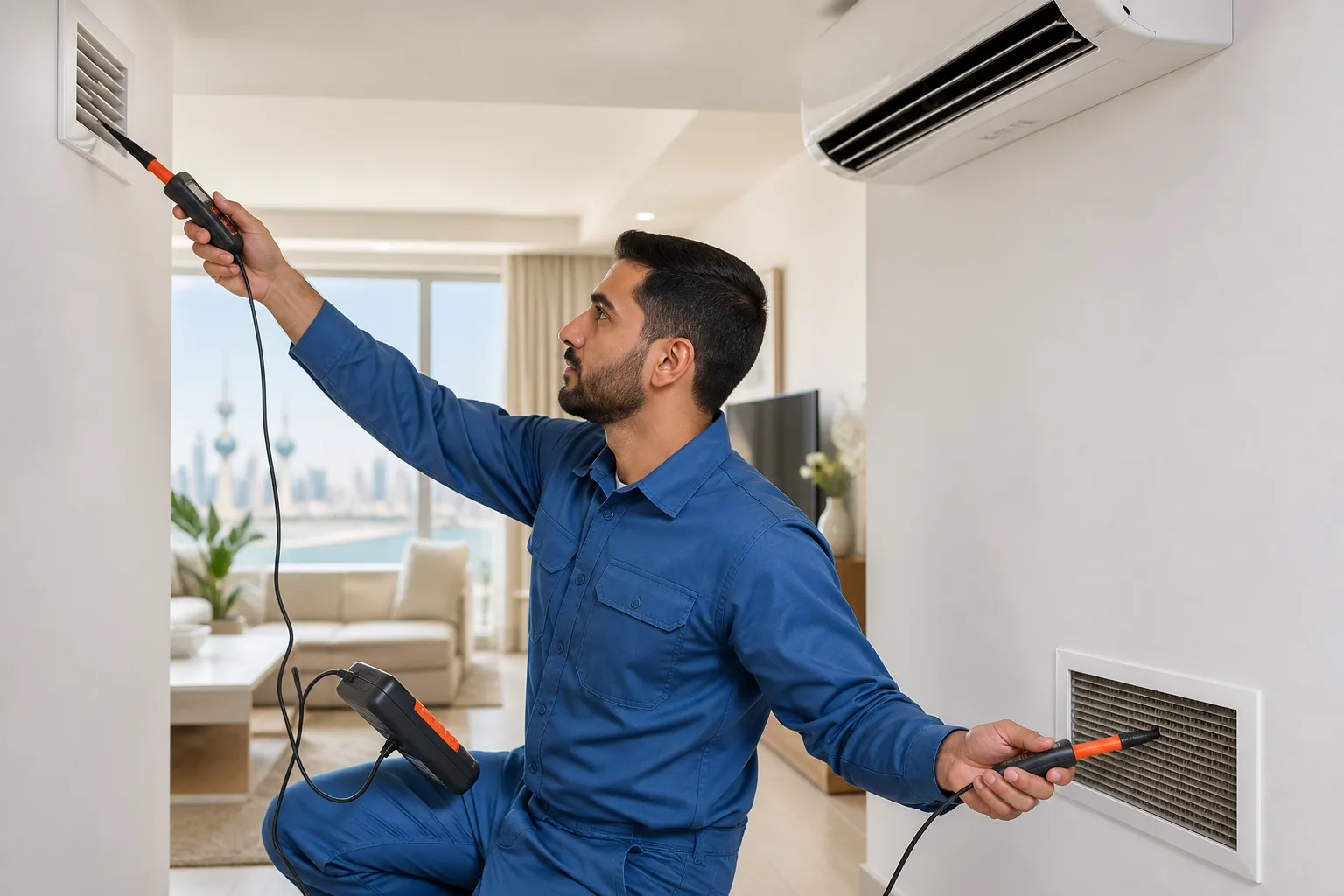 معالجة ضعف تبريد المكيف بالكويت بعد قياس التشغيل